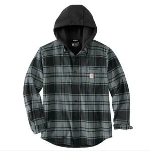 Carhartt Rugged Flex® Relaxed Fit Flannel Fleece Lined Hooded Shirt Jac in Elm